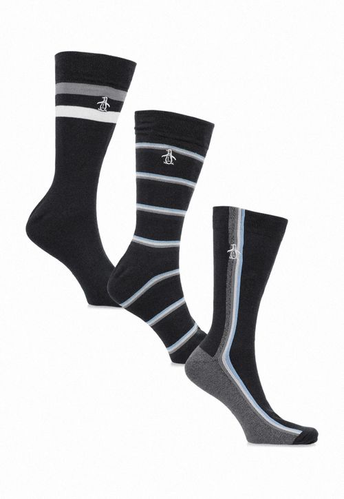 Tri-Pack Calcetín Hombre Rayas Negro
