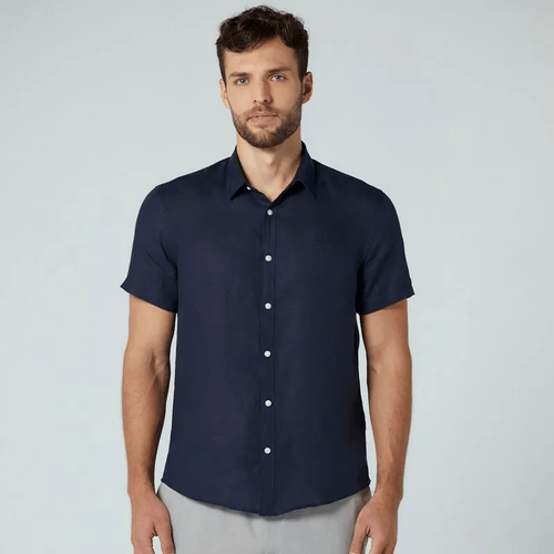 Camisa Hombre Manga Corta Pete Lino Navy