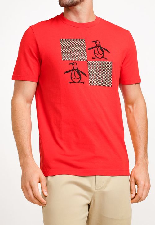 Polera De Hombre Algodón Estampado Rojo