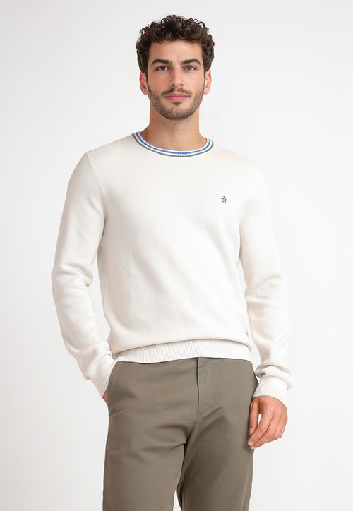 Tejido Hombre Algodón Cuello Redondo Beige