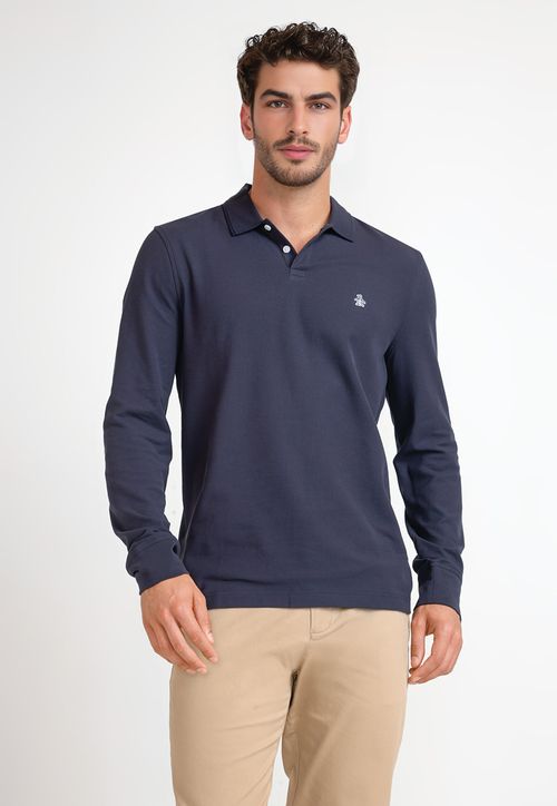 Polera Polo Hombre Manga Larga Azul Marino