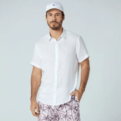 Camisa Hombre Manga Corta Pete Lino Blanco