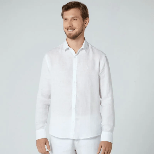 Camisa Hombre Manga Larga Pete Lino Blanco