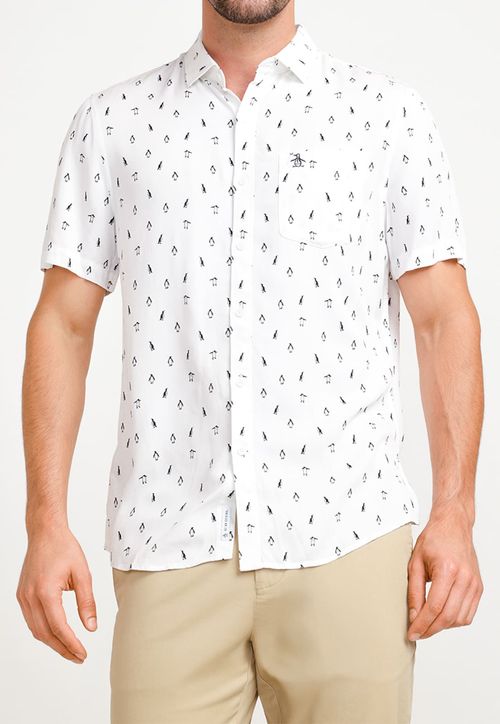 Camisa Hombre Algodón Estampado Blanca