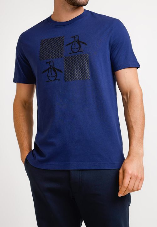 Polera De Hombre Algodón Estampado Azul
