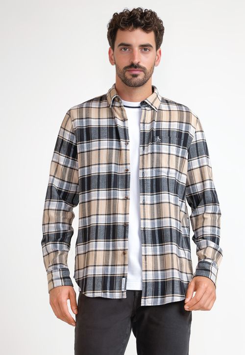 Camisa Hombre A Cuadros De Franela Negro