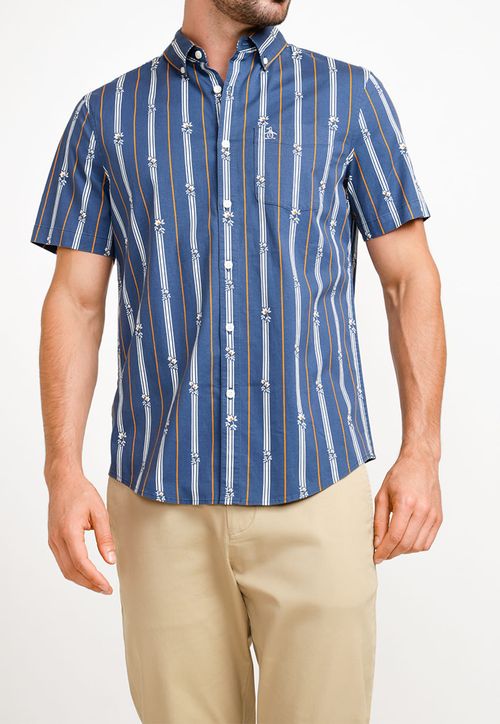 Camisa De Hombre Algodón Estampado Azul