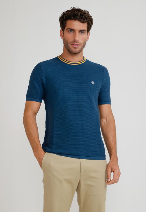 Polera Hombre Manga Corta Azul Petróleo