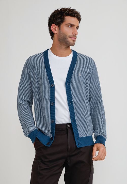 Tejido Hombre Cardigan Azul Petróleo