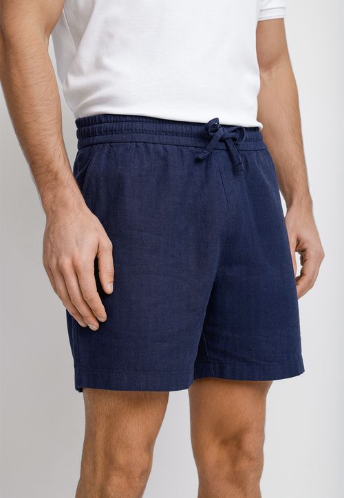 Bermuda Hombre Lino Algodón Azul