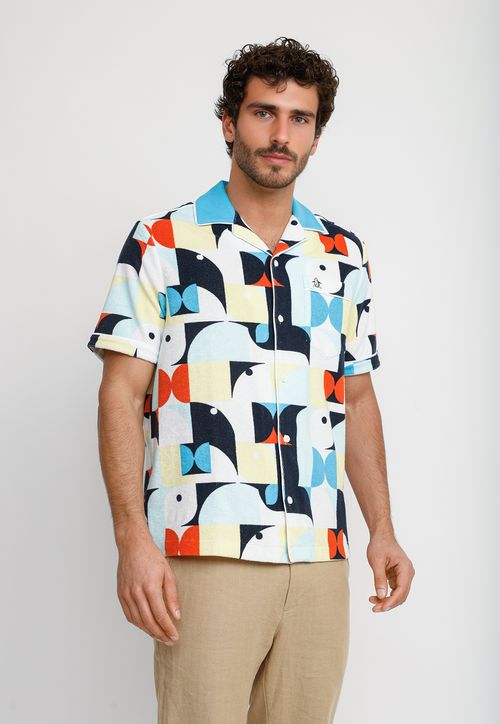 Camisa Hombre Manga Corta  Estampada Azul