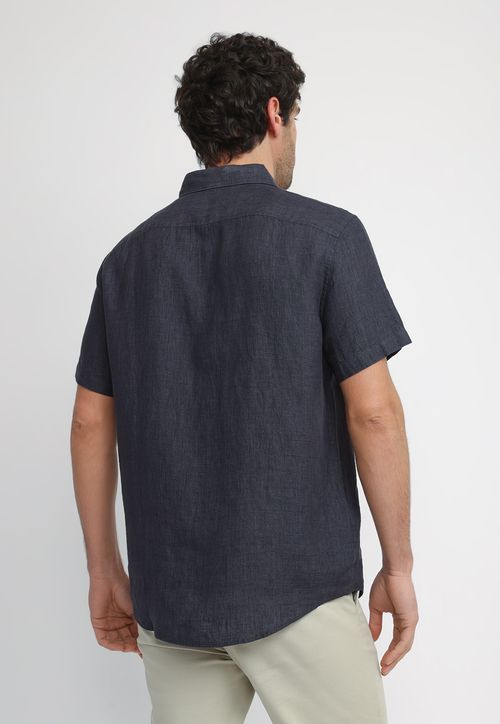Camisa Hombre Manga Corta Lino Negra