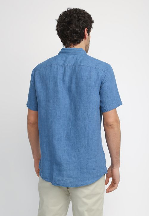 Camisa Hombre Manga Corta Lino Azul