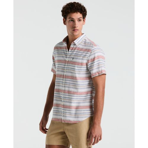 Camisa Hombre Manga Corta Rayada Blanca OPWM2500