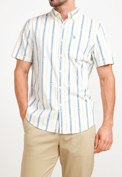 Camisa De Hombre Algodón Estampado Beige