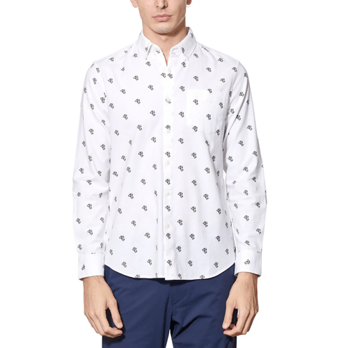 Camisa De Hombre Algodón Estampado Blanco