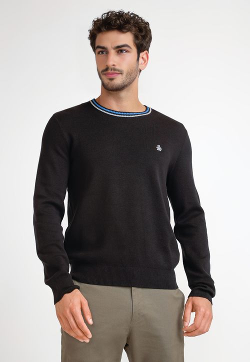 Tejido Hombre Algodón Cuello Redondo Negro