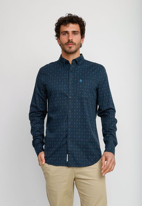 Camisa Manga Larga Mini Print Cocktail Navy