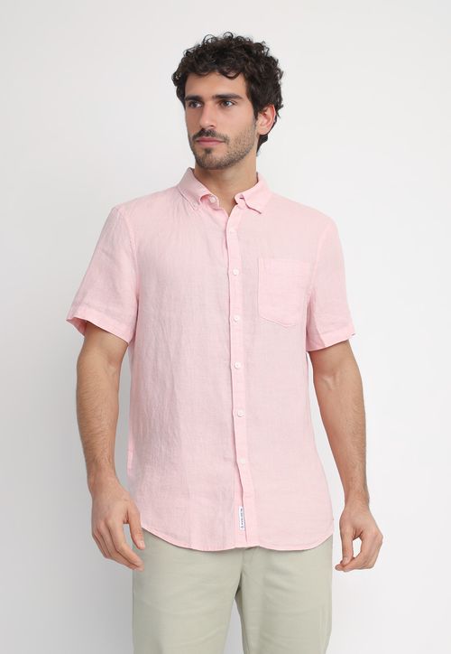 Camisa Manga Corta De Lino Rosado