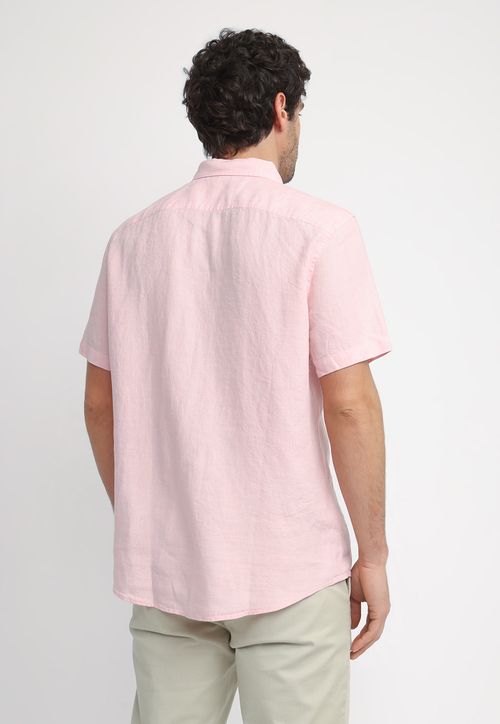 Camisa Manga Corta De Lino Rosado