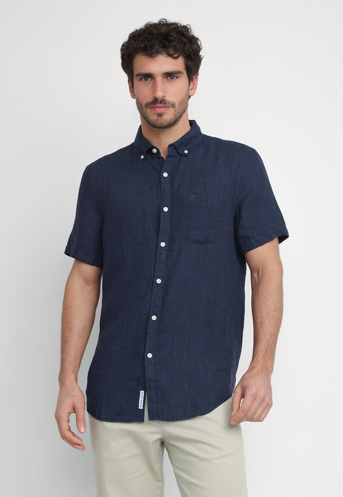 Camisa Manga Corta De Lino Navy