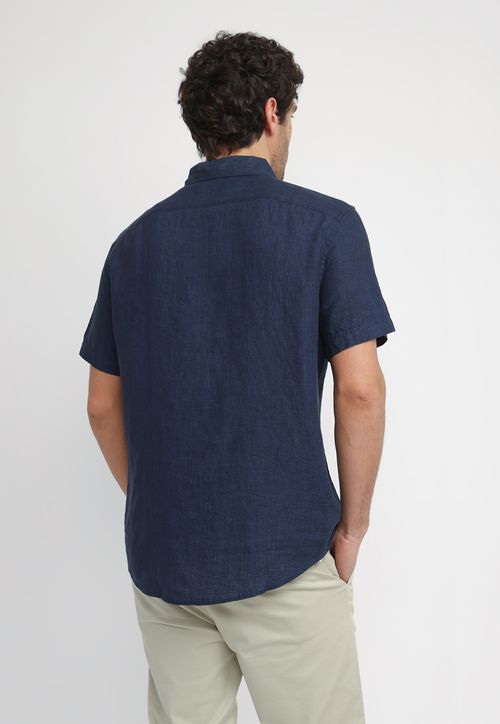 Camisa Manga Corta De Lino Navy