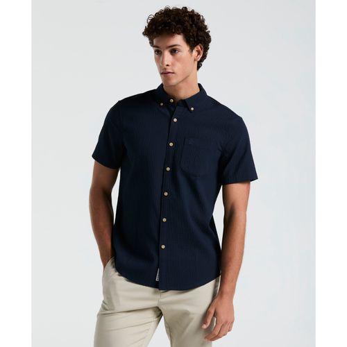 Camisa Manga Corta Algodón Dobby Navy