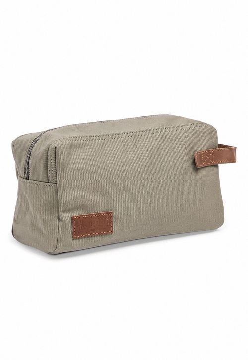 Neceser De Canvas Con Detalles De Cuero Verde