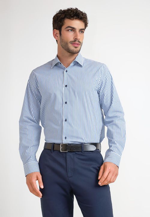 Camisa Formal Hombre Tela Rayada Celeste